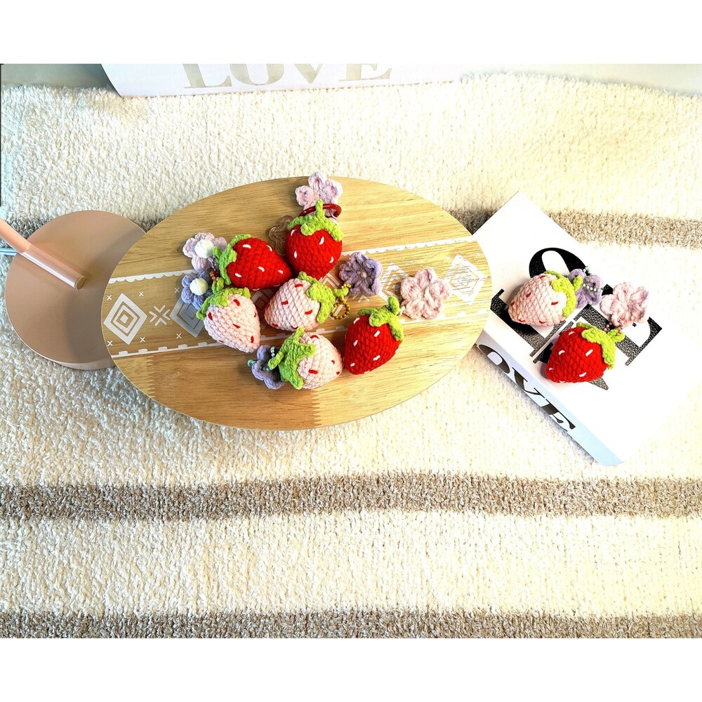 Crochet strawberry stitch Keychain with Amigurumi Crochet flower handmade gift